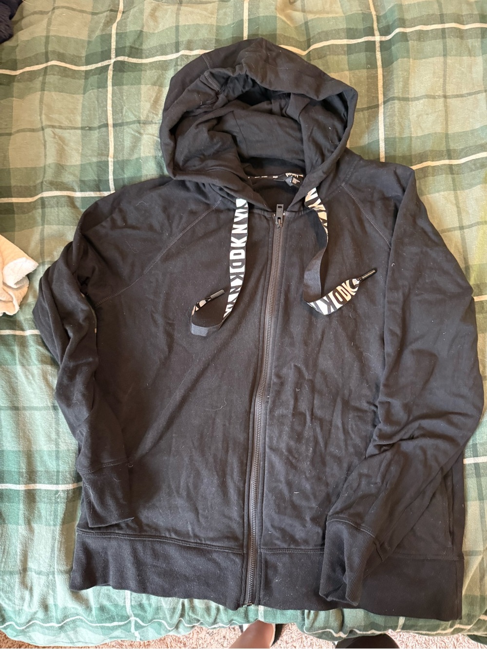 DKNYC Black Zip-Up Hoodie Bomber Jacket with Branded Drawstrings